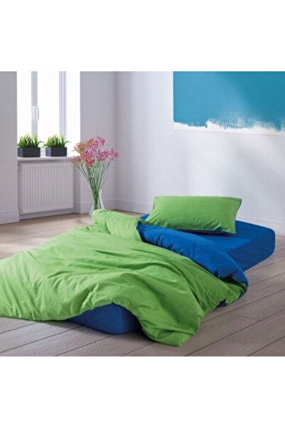 Cozy Home Lenjerie pat 1 persoana bumbac ranforce, cearceaf pilota 160x220cm, Cozy Home, Sage Verde/Albastru