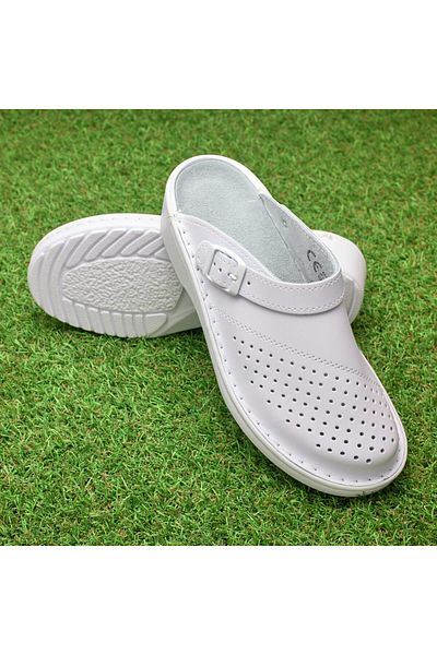 Tellus Women's leather medical clogs 09L, White - 36