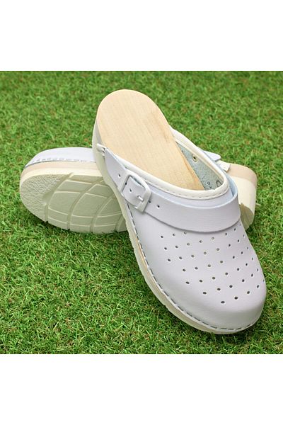 Tellus Women's leather medical clogs 03AB PU, White - 41