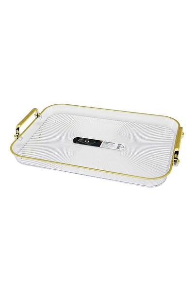 Mena Rise Şirinshop Shine Mica Crystal Plastic Tray Gold Handle - Edge 42X30X3Cm 1108107