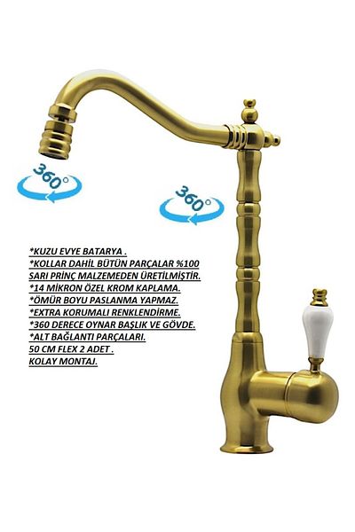 Class Armatür Kitchen Matte Gold Sink Faucet