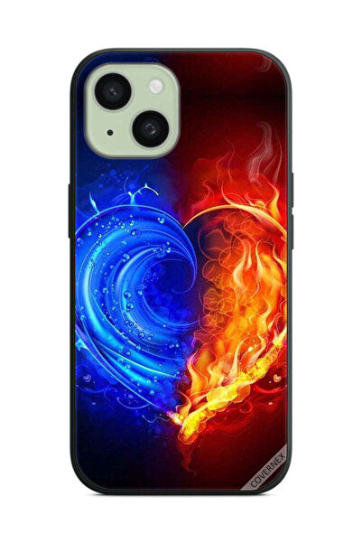 Covernex غطاء حماية لهاتف Apple iPhone 15 بخلفية قلب النار والماء