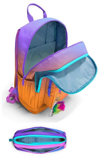 Coral High Set rucsac și suport stilou pentru fete - tranziție de culoare violet la portocaliu - școala primară