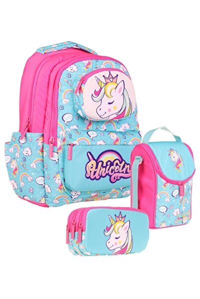 KAUKKO Σετ/Σύνολο τριών σχολικών τσαντών για κορίτσια σε σχήμα μονόκερου 3D -...