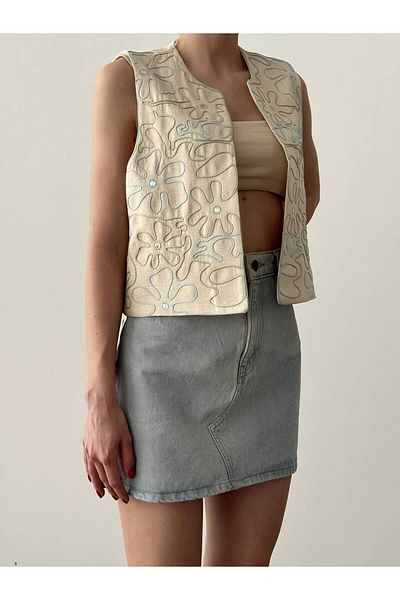 Coral Embroidered Vest Natural