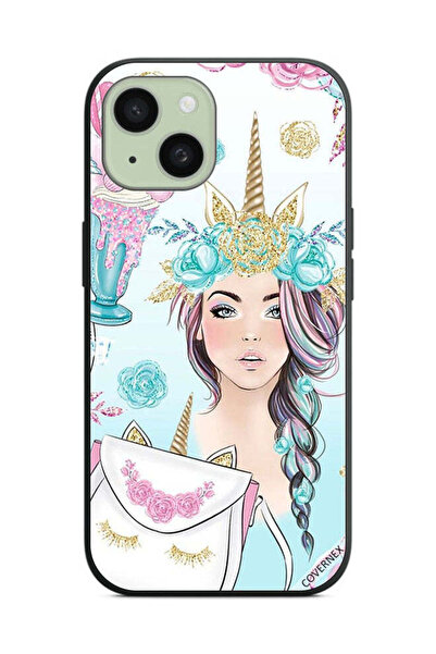 Covernex غطاء حماية لهاتف Apple iPhone 15 رموش على الحقيبة وفتاة وحيد القرن