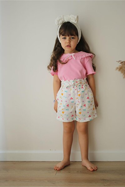 Morbellabutikaksesuar Girls Pink Ruffle Blouse & Colorful Floral Print Shorts...