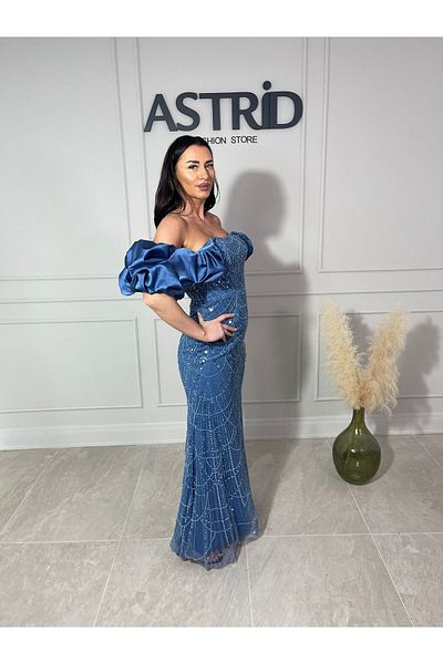 ASTRID FASHION STORE Rochie Amelie lungă din paiete cu mânecă bufantă