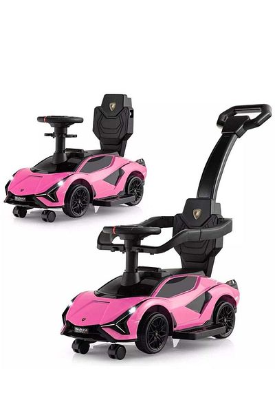 Factual Toys Lamborghini Ride on Push Car Walking Toy Stroller with USB Port - Pink