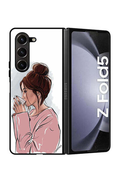 Covernex غطاء حماية لهاتف سامسونج جالاكسي زد فولد 5، رسم فتاة تشرب الشاي