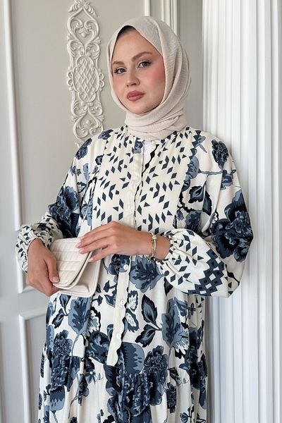 InStyle Vintage Patterned Gray Viscose Dress