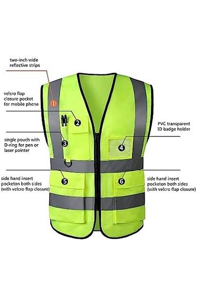 Yuwell YU WELL Reflective Safety Vests High Visibility Breathable Warning Jacket 5 Pockets (2 Pcs Medium)