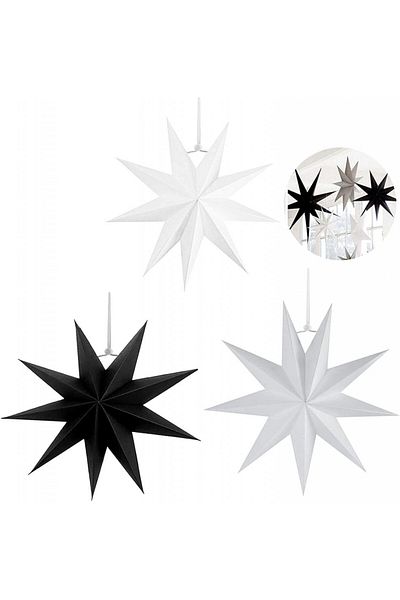 SUNSHINE Set of 3 Sunshine Christmas stars, paper, white/black/gray, 30 X 30 cm