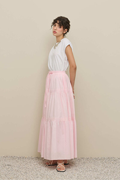 Fahhar Ribbed Gathered Skirt Pink