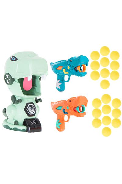 OEM Set of 2 Guns and Target, Hungry Dino, Includes 20 Foam Balls, Indiggo, 5 Years, Multicolor
