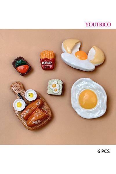 Youtrico 6pcs 3D Realistic Baguette and Egg Jibbitz Charms for Slipper Ornament