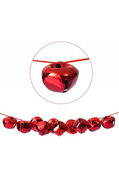 Naler Set of 120 Christmas bells with 12 bows and a roll of Naler cotton, red, plastic/textile