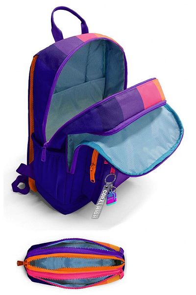 Coral High Set rucsac și suport stilou pentru fete - dungi de culoare violet portocaliu - școala primară