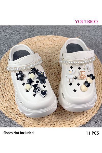 Youtrico 11pcs Monokuma and Heart Star Jibbitz Charms for Slipper Ornament