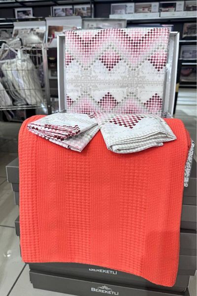 Çeyiz Diyarı Dowry Land Honeycomb Double Cotton Pique Set Orange