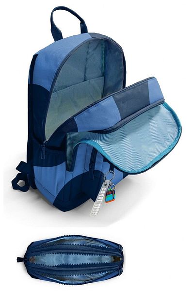 Coral High Set rucsac și stilou pentru băiat - dungi albastre bleumarin - școala primară