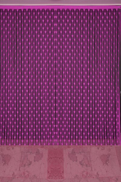 AKÇA TEKSTİL Heart Model Fuchia Color Rope Curtain Ready Rope Curtain 300*270