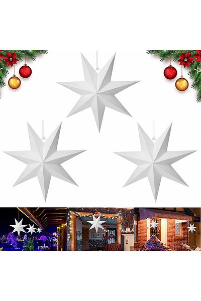 SUNSHINE Set of 3 Sunshine Christmas stars, white, paper, 30 x 30 cm