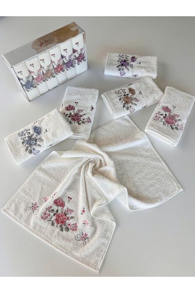 sarra Mysoft 6-Piece 50X90 3D Embroidered Towel - Acacia