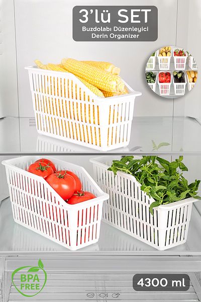 Meleni Home 3 Pieces Refrigerator Organizer - Multi-Purpose In-Cabinet Organizer Fruit Vegetable Organizer Basket