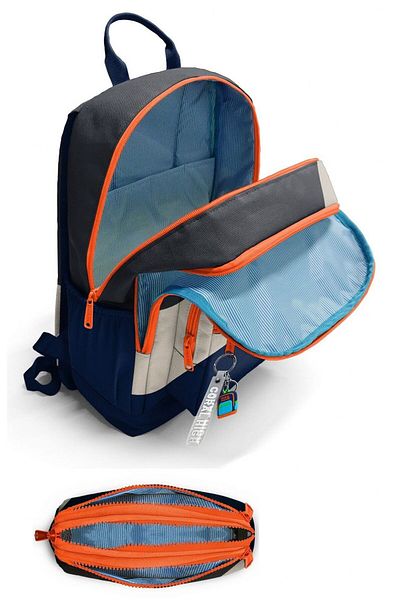 Coral High Boy's Backpack and Pen Holder Set - Navy Blue Beige Colored Stripes - Elementary School