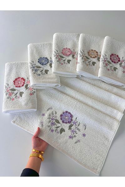 sarra Mysoft 6-Piece 50X90 3D Embroidered Towel - Violet