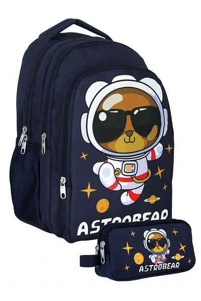 Cennec Set de genți pentru bărbați cu imprimeu astronaut ursuleț de pluș albastru bleumarin (rucsac + suport stilou) - SETUMT5045C