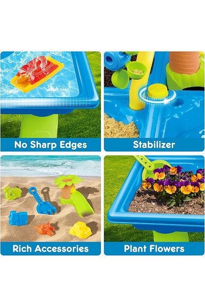 Yelajoy 4 IN1 Sand and Water Table Beach Play Activity Table for Toddlers,Hands-On Learning Toy,24 Pcs