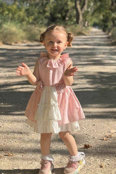ALYRA Baby Girl Pink Dress with Straps Floral Ruffles Birthday Special Day Casual Girl's Pink Dress