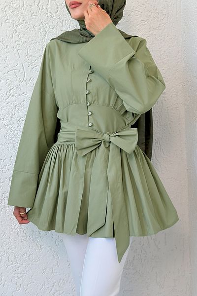 Salih Çelebi Belted Kimono Sleeve Tunic 2343 - Khaki