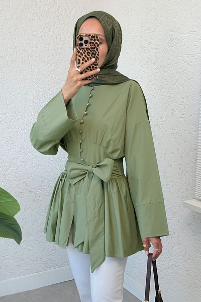 Salih Çelebi Belted Kimono Sleeve Tunic 2343 - Khaki