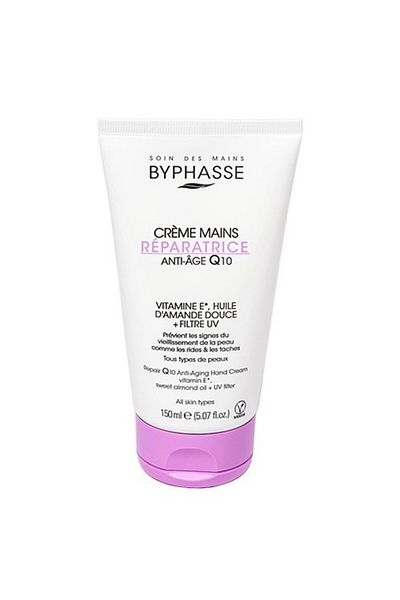 BYPHASSE Cremă de mâini, Byphasse, Q10 reparator anti-îmbătrânire, cu ulei de migdale și vitamina E, 150 ml