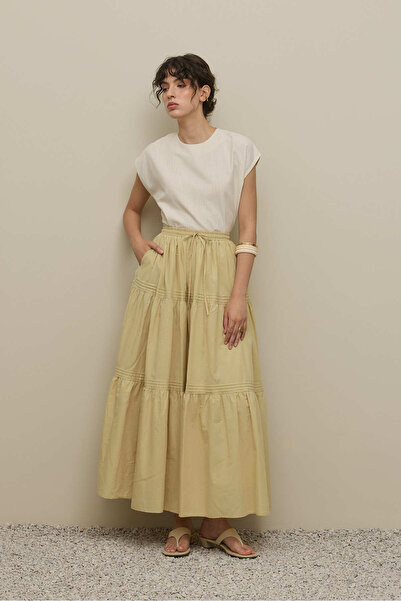 Fahhar Ribbed Gathered Skirt Light Yellow