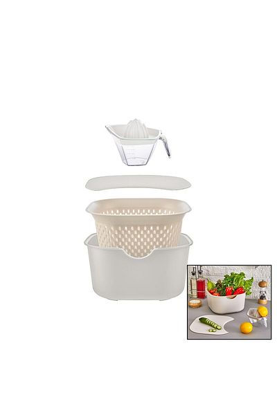 Mena Rise Şirinshop Cream 5Pcs Smile Set Pls.Mixing Cap=4Lt - Strainer=3.5Lt - Cutting Board - Hot=0.2