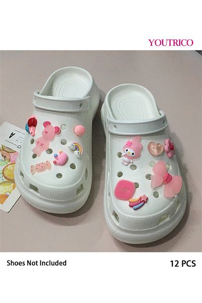 Youtrico 12pcs Glow-in-the-Dark Bow Bear Jibbitz Charms for Slipper Ornament