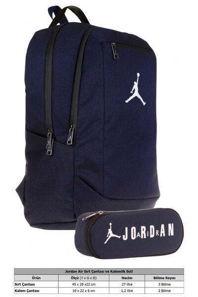jordanair Jordan Air Arizona Okul Sırt Çantası ve Özel Bölmeli Organizer Kalemlik Seti - Erkek - Lacivert