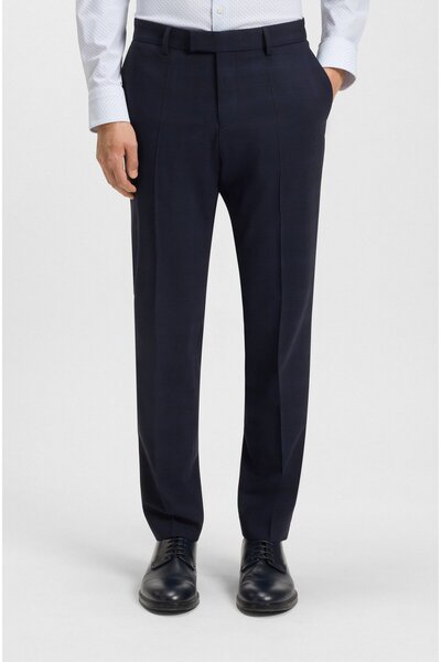 BOSS Erkek Saf Yünlü Kırışmayan Kareli Kumaş Dar Kesim Lacivert Takım Elbise 50546092-404