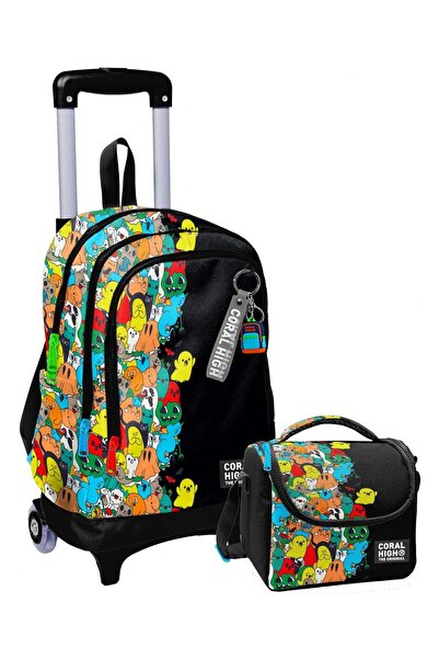 Coral High Illuminated Rickshaw School Bag + Thermal Insulated Lunch Bag - Me...