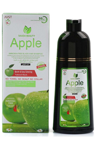 SAADA BEAUTY صبغة شامبو التفاح - أسود طبيعي، خالي من الأمونيا، مستخلص التفاح ...