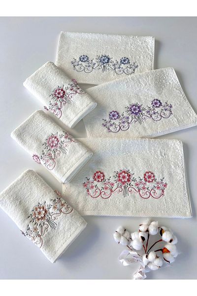sarra Mysoft 6-Piece 50X90 3D Embroidered Towel - Orchid