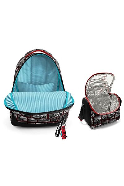 Coral High Coral Highthree-Eye Black Red Car School Backpack for Boys and Thermal Lunch Bag