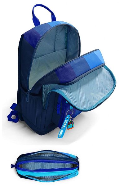 Coral High Set rucsac și suport stilou pentru băieți - dungi de tranziție de culoare albastru bleumarin - școala primară