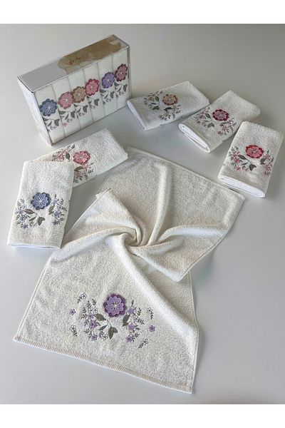 sarra Mysoft 6-Piece 50X90 3D Embroidered Towel - Violet