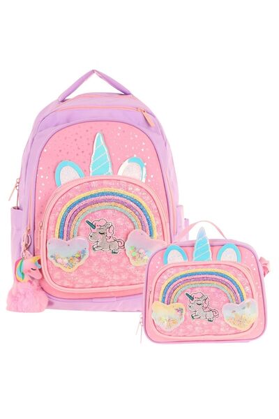 KAUKKO Set ghiozdan și cutie de prânz cu patru compartimente - Unicorn argintiu - Fată (L5212+L7212)