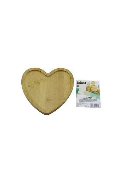 Mena Rise Şirinshop Heart Model Wooden Bamboo Serving Presentation Tray - Board 20.5 X 19.5 X 1.4cm 1108107